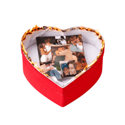 Opened memory box with photos and flame border effect