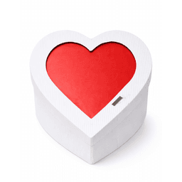 White heart-shaped memory box with red heart lid