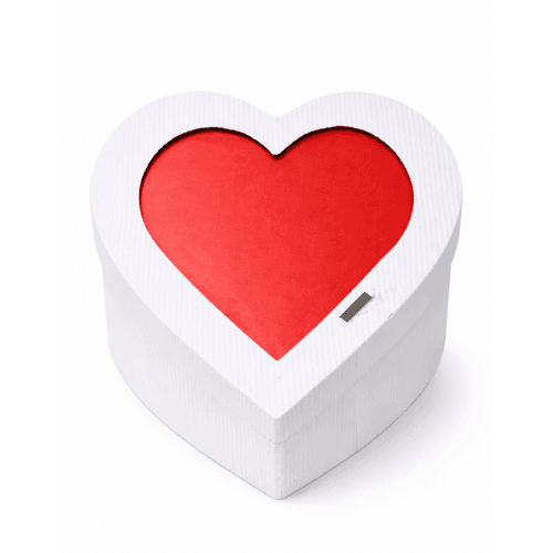 White heart-shaped memory box with red heart lid